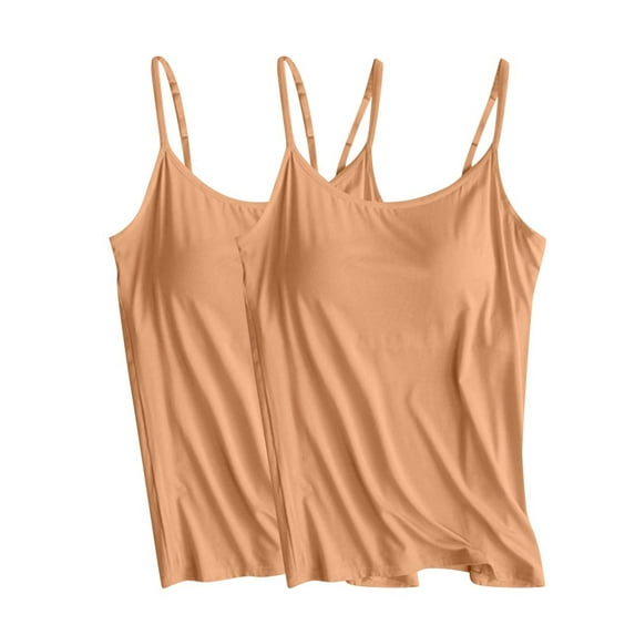 WCMZJ 2Pcs Womens Tank Tops with Built in Bras Padded Basic Solid Summer Casual Tops Yoga Athletic Stretch Comfort Camisole