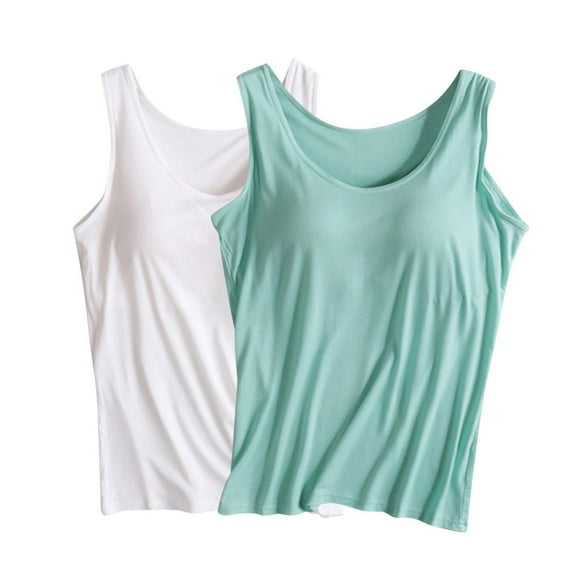 WCMZJ 2Pcs Womens Tank Tops with Built in Bras Summer Trendy Going Out Workout Casual Vest Athletic Cute Basic Camisole Tops