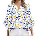 thumbnail image 1 of WCMZJ 3/4 Length Sleeve Womens Floral Tops Double Layered Chiffon Dressy Casual Business Work Blouses V Neck Office Tunic Shirts Blue S, 1 of 4
