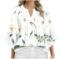 thumbnail image 1 of WCMZJ 3/4 Length Sleeve Womens Floral Tops Double Layered Chiffon Dressy Casual Business Work Blouses V Neck Office Tunic Shirts White S, 1 of 4