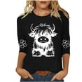 thumbnail image 1 of WCMZJ 3/4 Length Sleeve Womens Tops Cute Trendy Graphic Tees Loose Fit Crewneck T Shirts Highland Cow Print Shirt 2025 Black S, 1 of 3