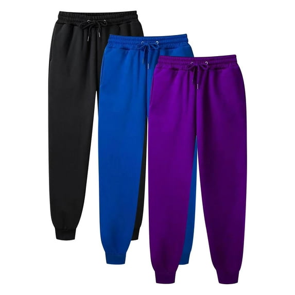 WCMZJ 3 Pack Women's Fleece Jogger Sweatpants with Pockets Elastic Waisted Casual Active Workout Running Sports Trousers Trendy Fall Winter