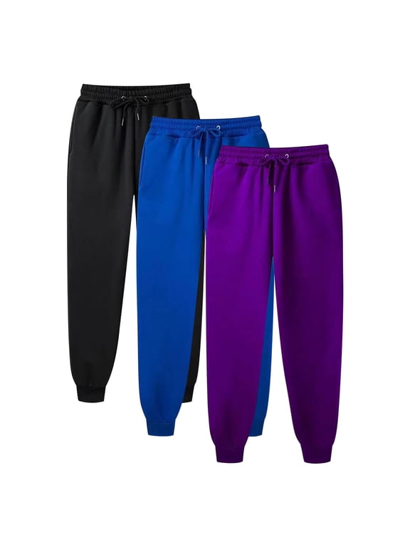 3 Pack Women's Fleece Jogger Sweatpants with Pockets Elastic Waisted Casual Active Workout Running Sports Trousers Trendy Fall Winter