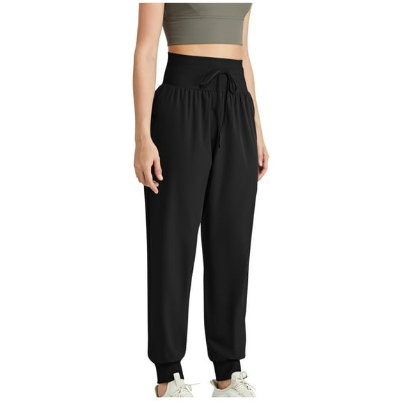 WCMZJ Athletic High Waisted Joggers for Women Lightweight Workout Travel Casual Outdoor Hiking Pants with Pockets Black XL