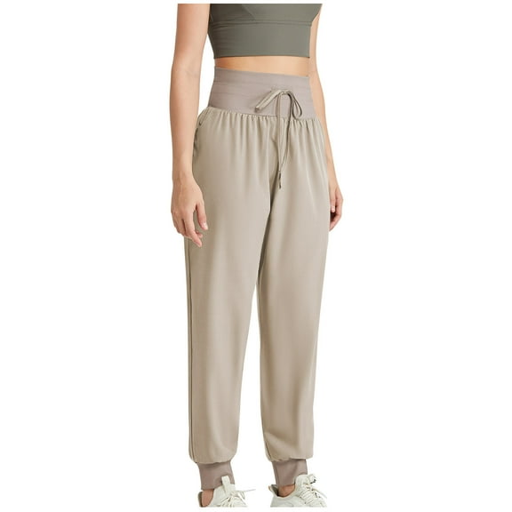 WCMZJ Athletic High Waisted Joggers for Women Lightweight Workout Travel Casual Outdoor Hiking Pants with Pockets Khaki S