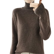 WCMZJ Autumn Winter Women Turtleneck Sweater Oversize Warm Pullovers Sweater Solid Color Loose Jumper Tops Coffee 2XL