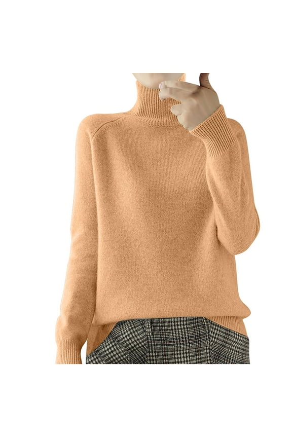 Autumn Winter Women Turtleneck Sweater Oversize Warm Pullovers Sweater Solid Color Loose Jumper Tops Gold S