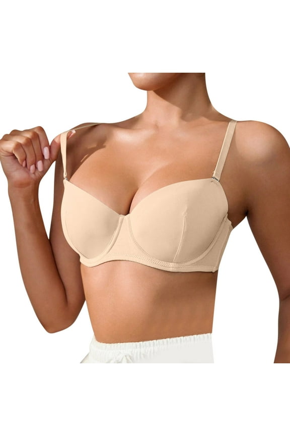 Balconette T Shirt Bras for Women Sexy Flexible Underwire Bra with Balconette Neckline Pillowy Spacer Cups Beige 75C