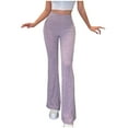 thumbnail image 1 of WCMZJ Bootcut for Womens Casual Ribbed Knit Pants Elastic High Waist Flare Leggings Wide Leg Solid Color Pants Bell Bottom Trousers Pink M, 1 of 5