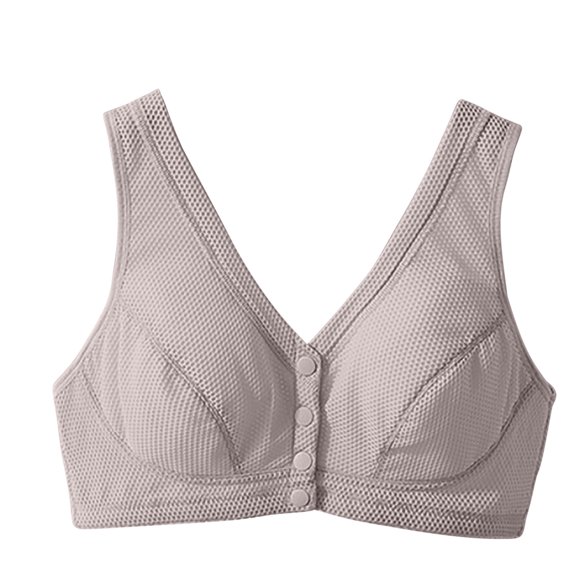 WCMZJ Bras for Older Women Front Closure Wireless Breathable Skin-Friendly Cotton Front Button Bra for Seniors Gray 100B