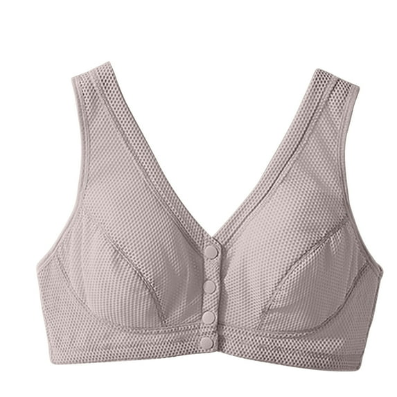 WCMZJ Bras for Older Women Front Closure Wireless Breathable Skin-Friendly Cotton Front Button Bra for Seniors Gray 90B