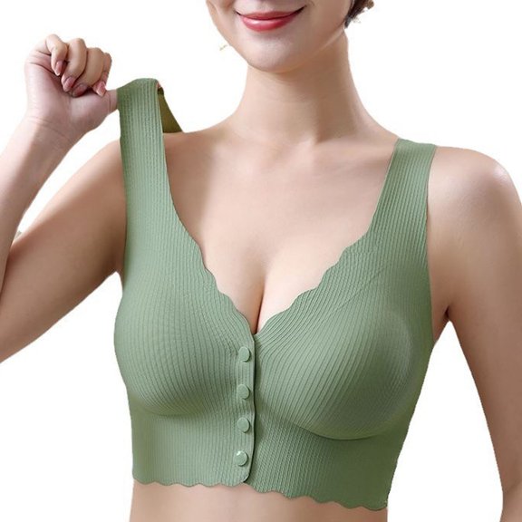 WCMZJ Bras for Women Front Closure Push up No Underwire Seamless Wave Strap Support Bralette Soft Comfortable Everyday Bras Green XL