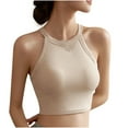 thumbnail image 1 of WCMZJ Built in Bra Tank Tops for Women 2025 Trendy Halter Neck Padded Bra Camisole Basic Undershirts Yoga Tops Beige S, 1 of 4