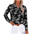 thumbnail image 1 of WCMZJ Button Down Shirts for Women Dressy Floral Printed Long Sleeve Blouse Business Casual Work Tops Black 2XL, 1 of 4