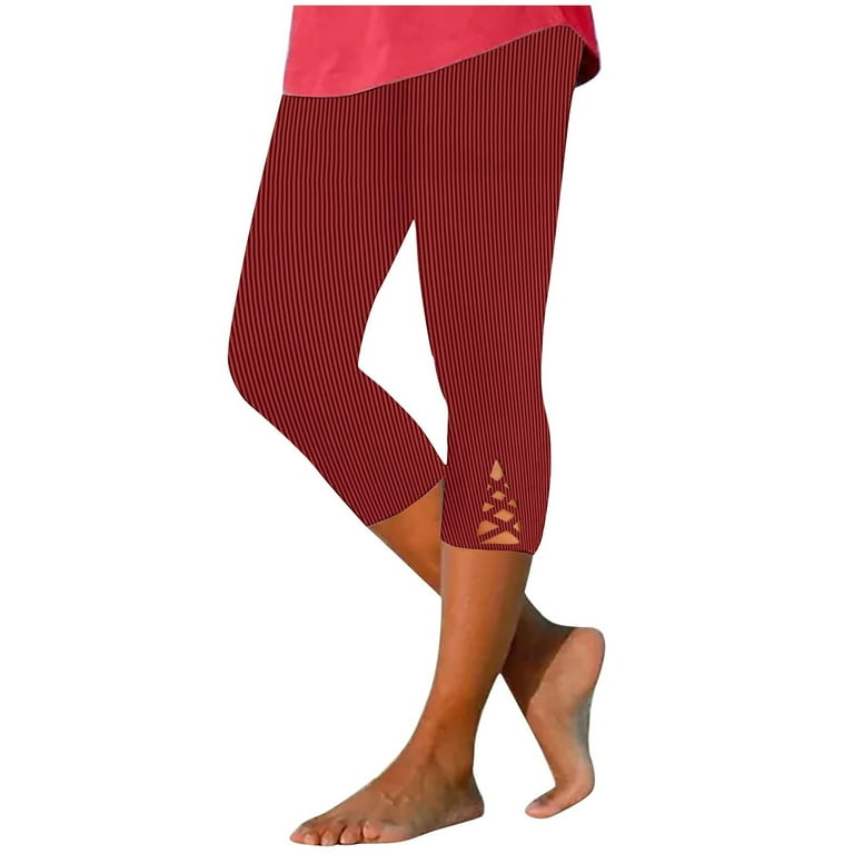 WCMZJ Capri Leggings for Women Tummy Control Knee Length Summer Ribbed Capri Leggings Cropped Pants Casual Solid Color Crossover Cutout Comfy Capris Walmart