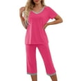 thumbnail image 1 of WCMZJ Capri Pajama Sets for Women Short Sleeve Tops Sleepwear Sleep Sets Pjs Sets Soft Two Piece Loungewear Sets, 1 of 7