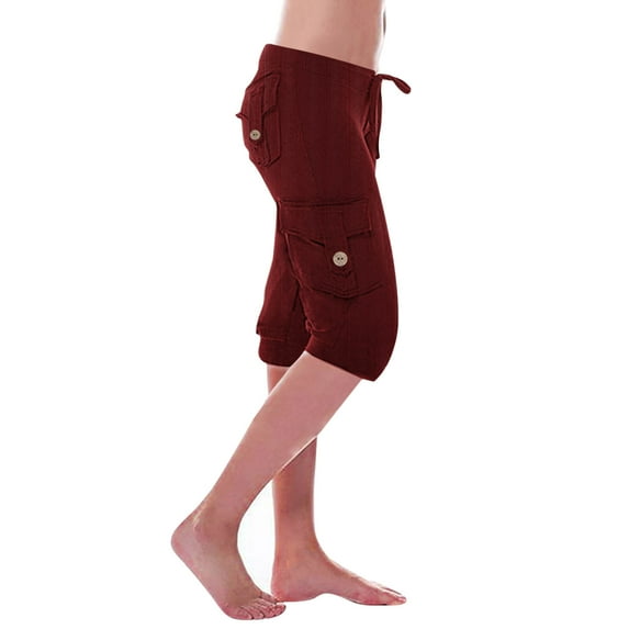 WCMZJ Capri Pants for Women 2024 Capri Leggings Lightweight Summer Casual High Wasit Stretch Pants with Pockets Cropped Trousers Wine L