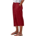 thumbnail image 1 of WCMZJ Capris Pants for Womens Summer Elastic Waisted IIrregular Leg Solid Color Pant Casual Baggy Loose Beach Cropped Trouser with Pockets Red S, 1 of 5