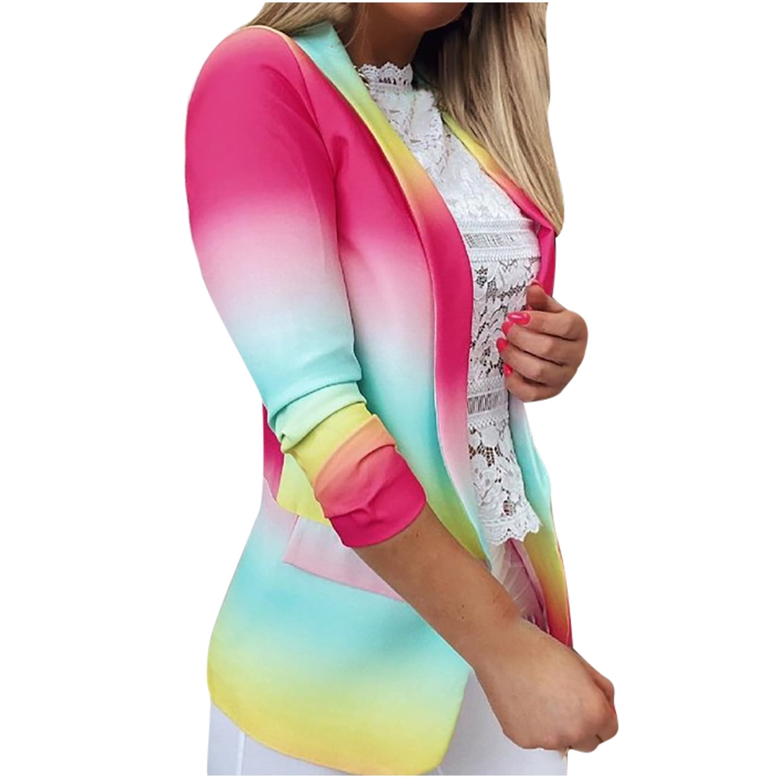 WCMZJ Colorful Blazers for Women Fall Fashion Gradient Blazer