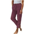 thumbnail image 1 of WCMZJ Cotton Linen Capris Pants for Women High Waist Drawstring Pants with Pocket Solid Color Side Button Casual Summer Cropped Pants Wine Red M, 1 of 7