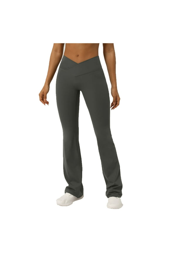 Crossover Flare Leggings for Women High Waist V Cross Bootcut Bell Bottoms Tummy Control Yoga Pants Army Green S