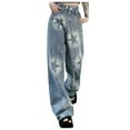 thumbnail image 1 of WCMZJ Cute Jeans for Women Girls Star Patchwork Pants Y2K High Waisted Straight Leg Baggy Jean Casual Preppy Clothes. Blue XL, 1 of 7