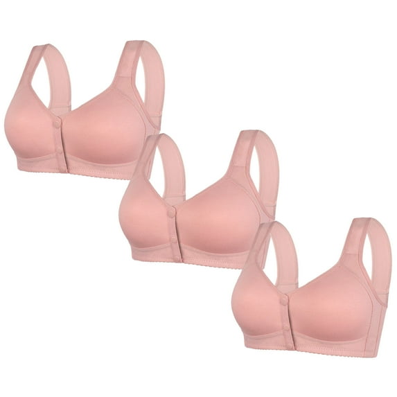 WCMZJ Daisy Bras for Older Women Lisa Charm Bra for Seniors Front Close Button Cotton Bras Full Support Wide Back Bras 3Pcs