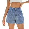 thumbnail image 1 of WCMZJ Denim Shorts Women Trendy Button Summer Cut Off Short Womens Jean Shorts High Waisted Denim Studded Rhinestone Shorts Blue M, 1 of 1
