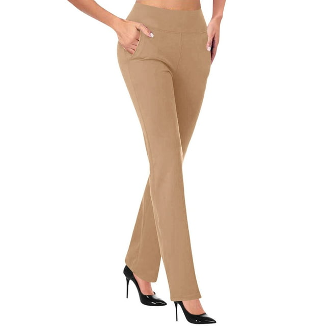 WCMZJ Dress Pants for Women Comfort Stretch Slim Fit Leg Skinny High Waist Pull on Pants with Pockets for Work Khaki M