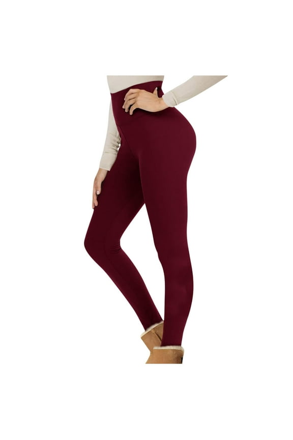 Fleece Lined Leggings Women High Waisted Winter Yoga Pants Tummy Control Soft Thermal Warm for Hiking Workout Wine M