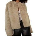 thumbnail image 1 of WCMZJ Fur Coat for Women Faux Furry Long Sleeve Cropped Fluffy Jacket Solid Color Shaggy Warm Winter Outerwear Khaki M, 1 of 4