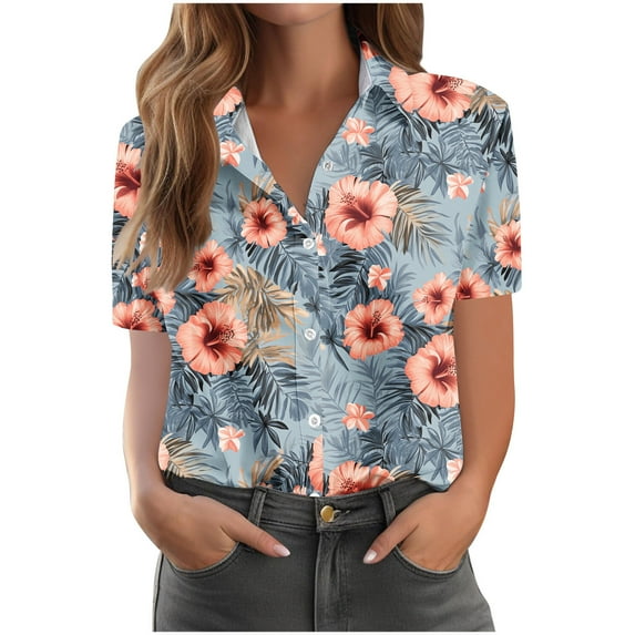 WCMZJ Hawaiian Shirts for Women Summer Beach Shirt Tropical Shirts Womens Hawaii Button Down Short Sleeve Blouses Button Up Tops Gray XXXXL