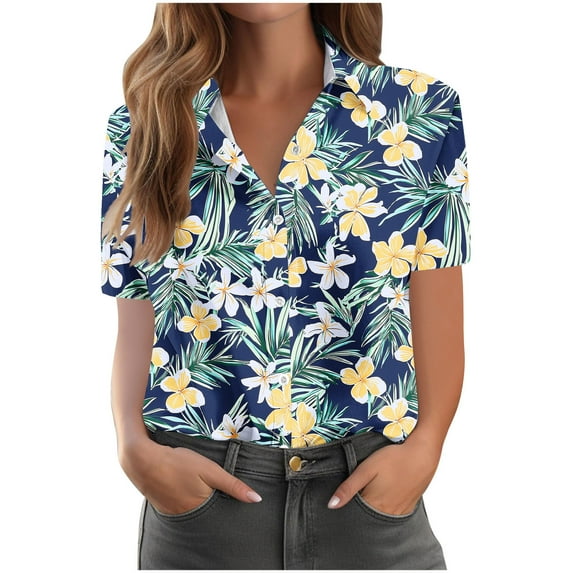 WCMZJ Hawaiian Shirts for Women Summer Beach Shirt Tropical Shirts Womens Hawaii Button Down Short Sleeve Blouses Button Up Tops Green M