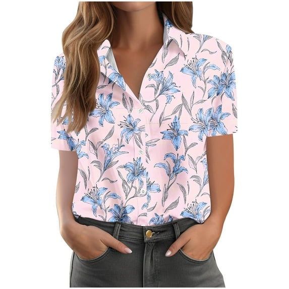 WCMZJ Hawaiian Shirts for Women Summer Beach Shirt Tropical Shirts Womens Hawaii Button Down Short Sleeve Blouses Button Up Tops Pink XXXXXL