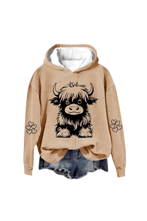 Highland Cow Sweatshirt Hoodie for Womens Cowgirl Shirt Funny Graphic Shirt Cute Shirt Country Western Sweatshirt Beige 2XL