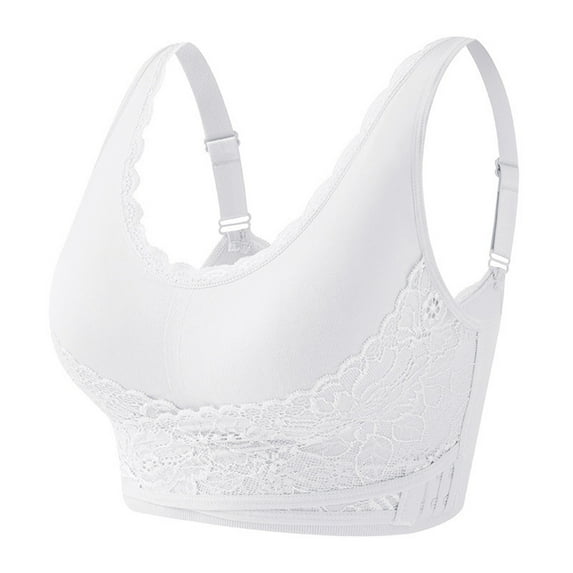 WCMZJ Kendally Bra Comfy Corset Bra Front Cross Side Buckle Lace Bras for Older Women Full Coverage Yoga Sports T-Shirt Bra White S