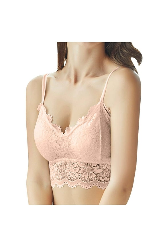 Lace Bras for Women Padded No Underwire Bra Camisole Fashion Deep V Neck Wireless Halter Crop Top Sheer Bralette