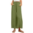 thumbnail image 1 of WCMZJ Linen Palazzo Pants for Women Dressy Summer Wide Leg Flowy Pants Boho Linen Beach Trousers with Pockets Army Green S, 1 of 7