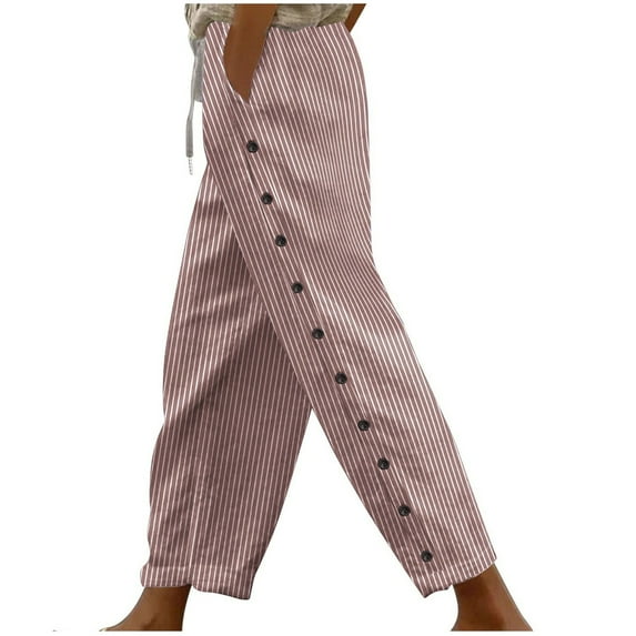 WCMZJ Linen Pants Women Summer Petite Linen Pants Ladies Linen Gauze Pants Women Pull On Pants for Women Striped Pants Purple S
