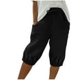 thumbnail image 1 of WCMZJ Linen Shorts for Women Knee Length Bermuda Shorts Drawstring Elastic Waist Summer Casual Gym Shorts with Pockets, 1 of 6