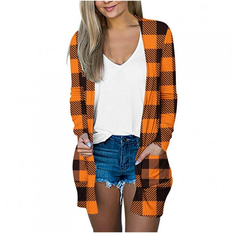 Orange open front cardigan deals