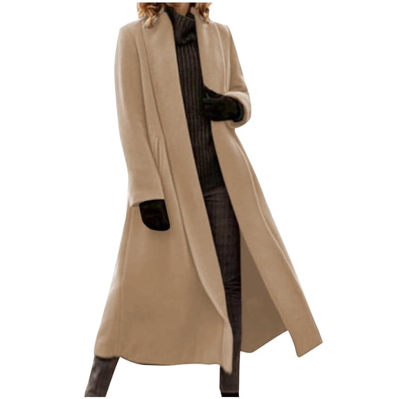 WCMZJ Long Winter Coats for Women Double Breasted Blazer Camel Pea Trench Coats Lapel Workout Jacket Womens Fall Fashion Khaki XXL