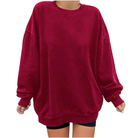 WCMZJ Oversized Long Sleeve Crewneck Sweatshirts for Teen Girls Fall Fashion Womens Pullover Tops Casual Loose y2k Clothes Wine L