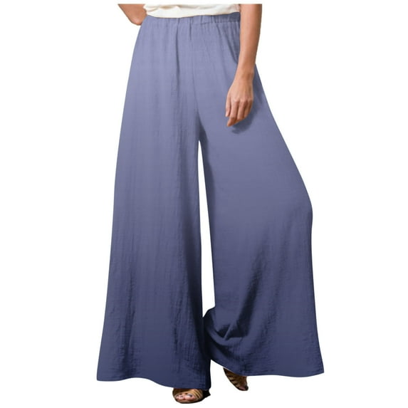 WCMZJ Palazzo Pants for Women Summer Elastic High Waist Plus Size Flowy Wide Leg Pants Trendy Baggy Lounge Straight Trouse
