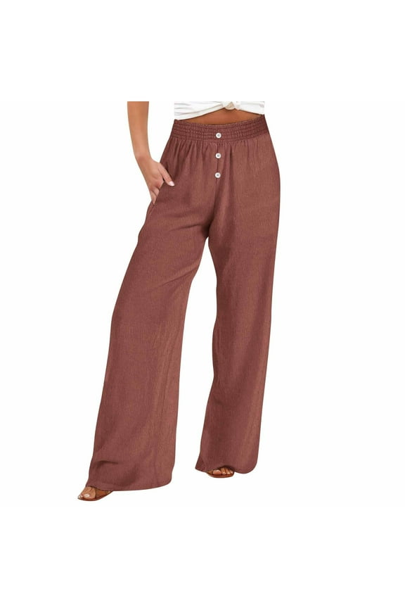 Palazzo Pants for Women Tall 2024 Summer Wide Leg Smock Waist High Waisted Pants Lightweight Flowy with Pockets Brown XXL