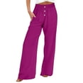 thumbnail image 1 of WCMZJ Palazzo Pants for Women Tall 2024 Summer Wide Leg Smock Waist High Waisted Pants Lightweight Flowy with Pockets Hot Pink S, 1 of 4