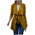 thumbnail image 1 of WCMZJ Plus Size Trench for Women Waterfall Collar Lapel Wrap Pea Cardigan Lightweight Lace up Chic Asymmetric Hem Solid Color Thermal Coats Yellow XXL, 1 of 5
