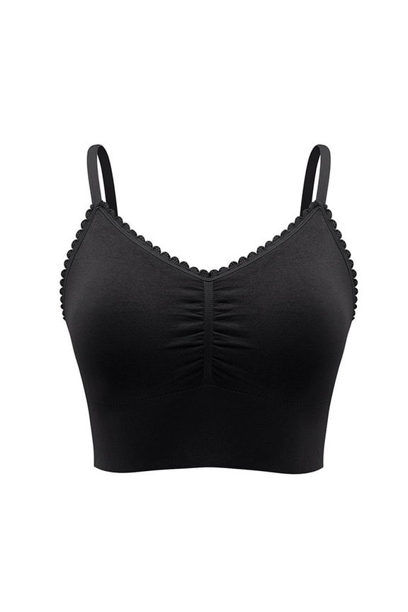 Plus Size Women's Medium Support Sports Bras Top Lace Spaghetti Strap Ruched Seamless Removable Cups Workout Exercise Sport Bra
