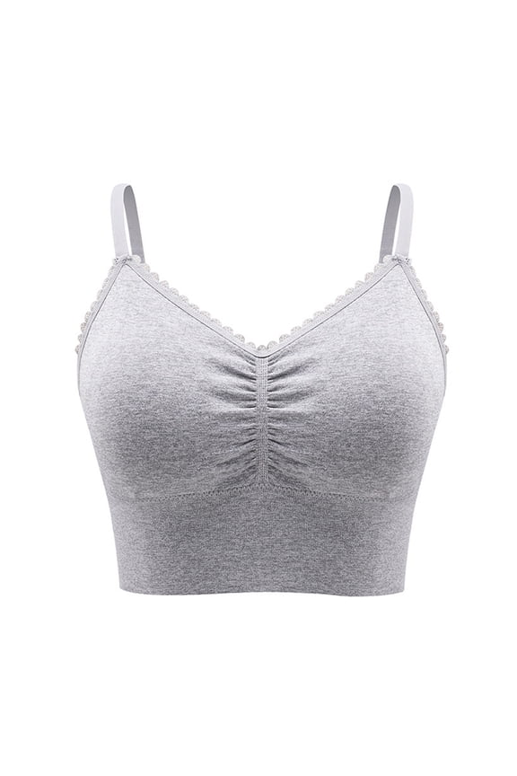 Plus Size Women's Medium Support Sports Bras Top Lace Spaghetti Strap Ruched Seamless Removable Cups Workout Exercise Sport Bra