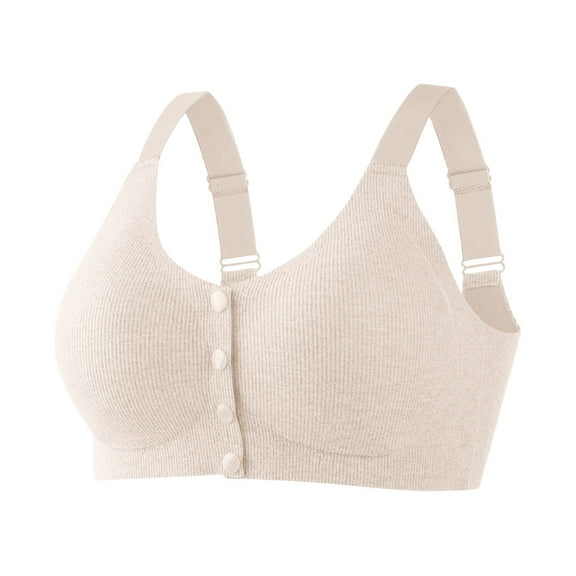 WCMZJ Ribbed Bras for Older Women Front Closure No Underwire Bra Comfort Senior Wireless Snap Closing Bra for Senior Women
